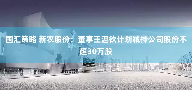 国汇策略 新农股份：董事王湛钦计划减持公司股份不超30万股